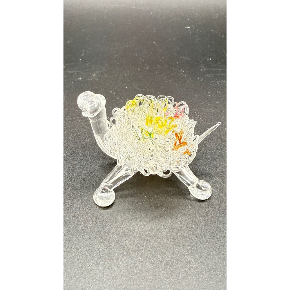 Vintage Hand Blown Spun Glass Turtle Figurine Multi Color Art Glass Miniature